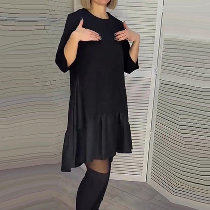 🎅50% RABATTT🎁Locker plissiertes elegantes schwarzes Kleid mit siebenzackigen Ärmeln