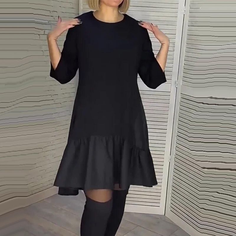 🎅50% RABATTT🎁Locker plissiertes elegantes schwarzes Kleid mit siebenzackigen Ärmeln