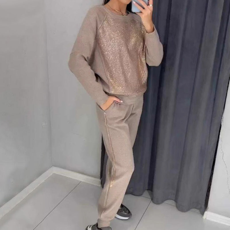 🎅Weihnachtsverkauf 49% Rabatt🎄Damen Glitter Rhinestone Sweatshirt & Casual Hose 2-teiliges Set