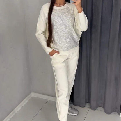 🎅Weihnachtsverkauf 49% Rabatt🎄Damen Glitter Rhinestone Sweatshirt & Casual Hose 2-teiliges Set