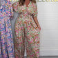 💥2025 Neu V-Ausschnitt Floral Print Damen Kurzarm Jumpsuit