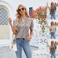 🌟 Tencel-Baumwolle 3D-Kordelzug Design - Kurzärmliges T-Shirt mit Blumenmuster und V-Ausschnitt und Rüschen