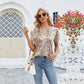🌟 Tencel-Baumwolle 3D-Kordelzug Design - Kurzärmliges T-Shirt mit Blumenmuster und V-Ausschnitt und Rüschen
